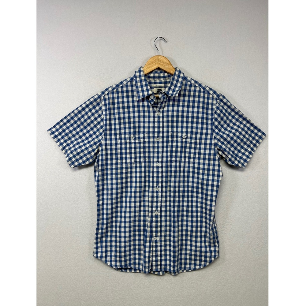 Preppy Americana Old Navy Mens M Blue Gingham Check Slim Fit Short Sleeve Shirt